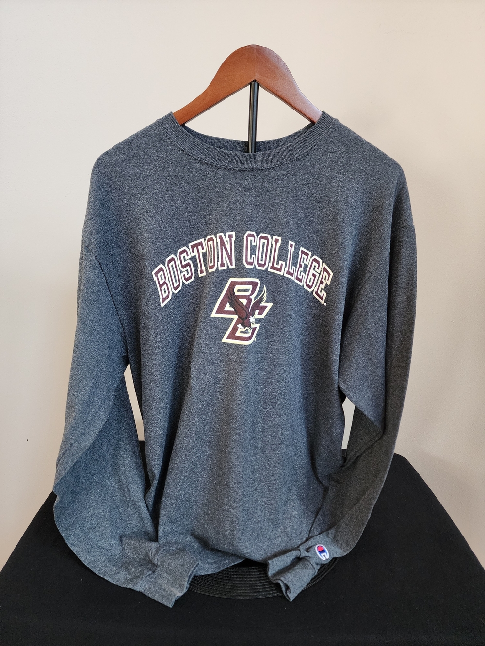 Men's Champion Boston College Long Sleeve T-shirt. Gray. Size Large